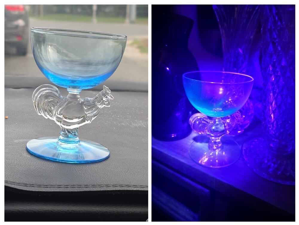 Morgantown Chanticleer Rooster Cocktail Goblet Cordial Glass RETIRED UV Reactive